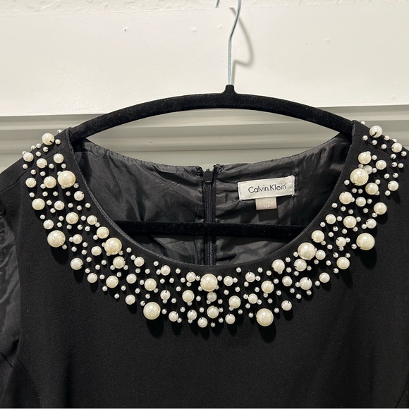 Calvin Klein Women's Petite Faux-Pearl-Trim Sheath Dress Black - Picture 3 of 6